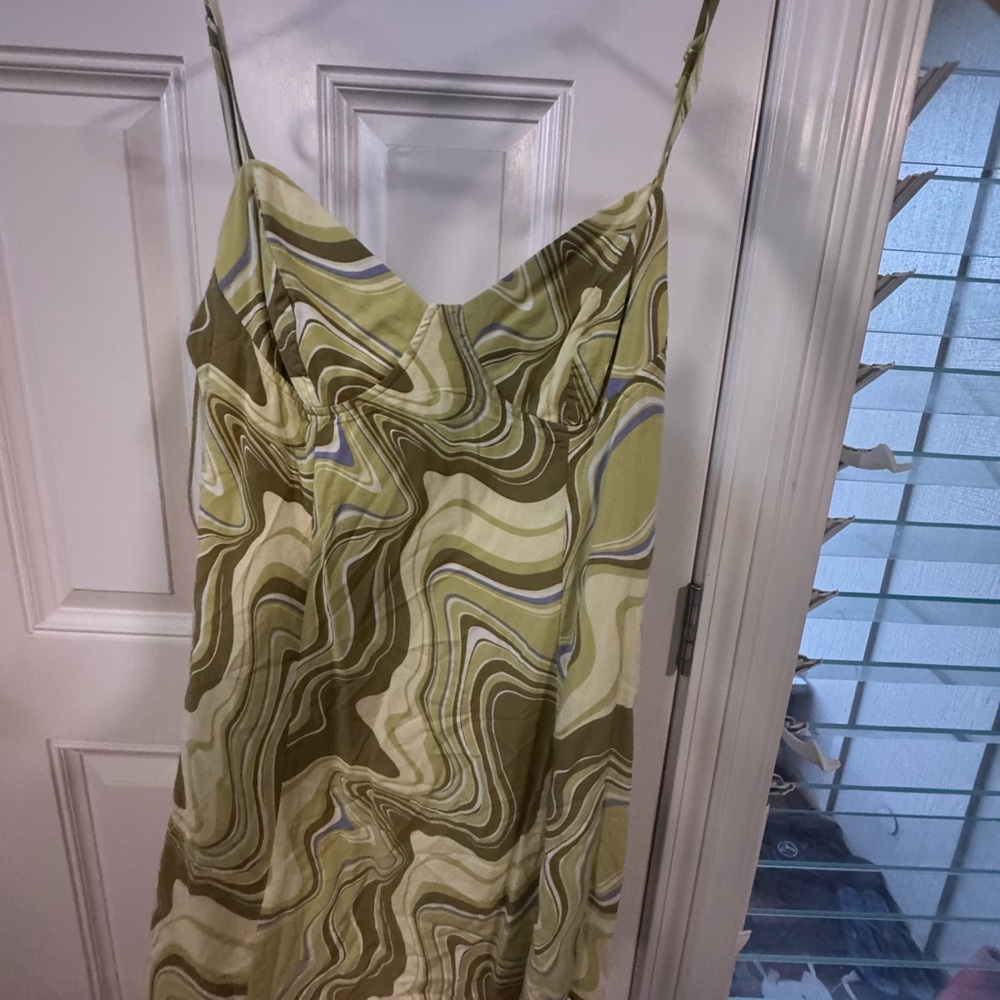 La Hearts Strapless Dress with Green and Cream Swirl